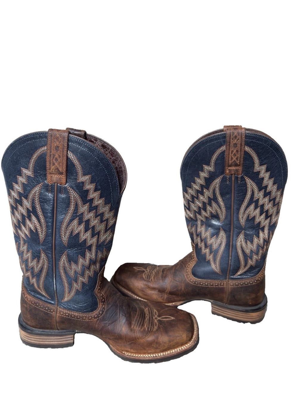 Ariat Tycoon Men’s Cowboy Boots Brown Blue Leather Wide Square Toe 9 D 10014053